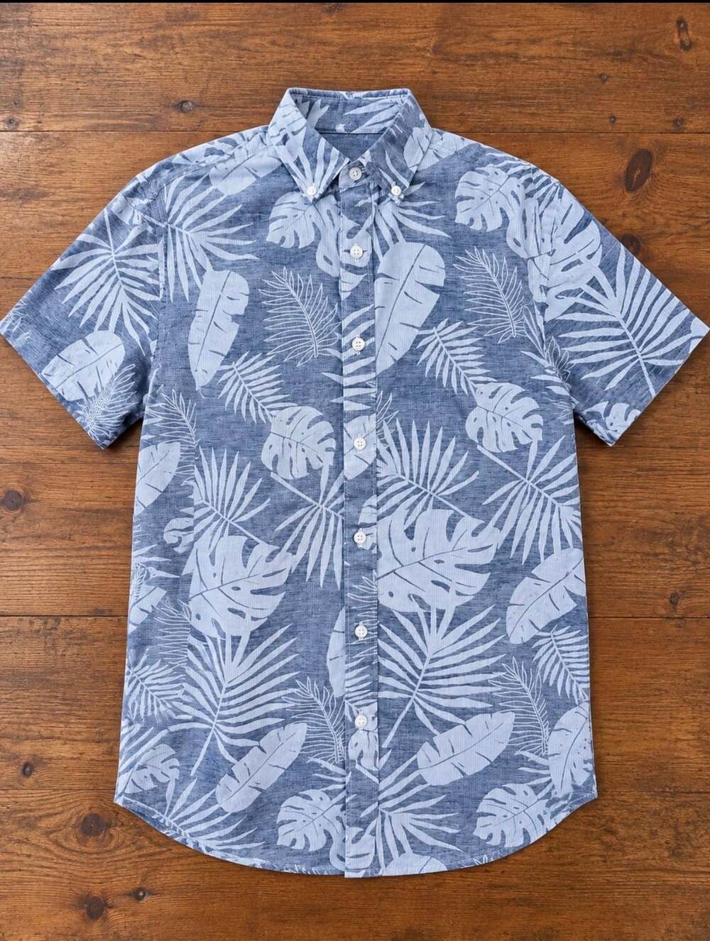 Club Room Men's Blue Tropical Palm Leaf Short Sleeve Button-Down Shirt Size L